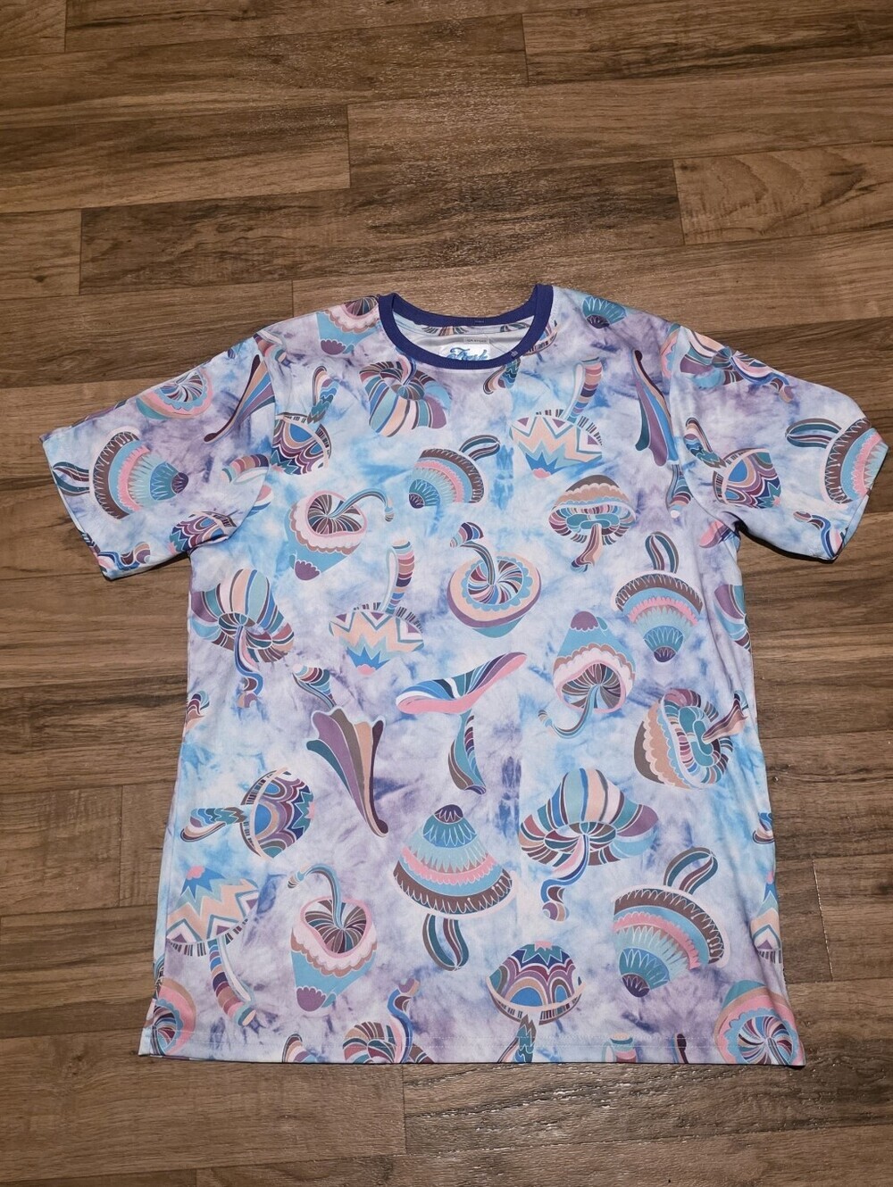 fresh Men's Abstract Print Short Sleeve Shirt - Blue & Purple